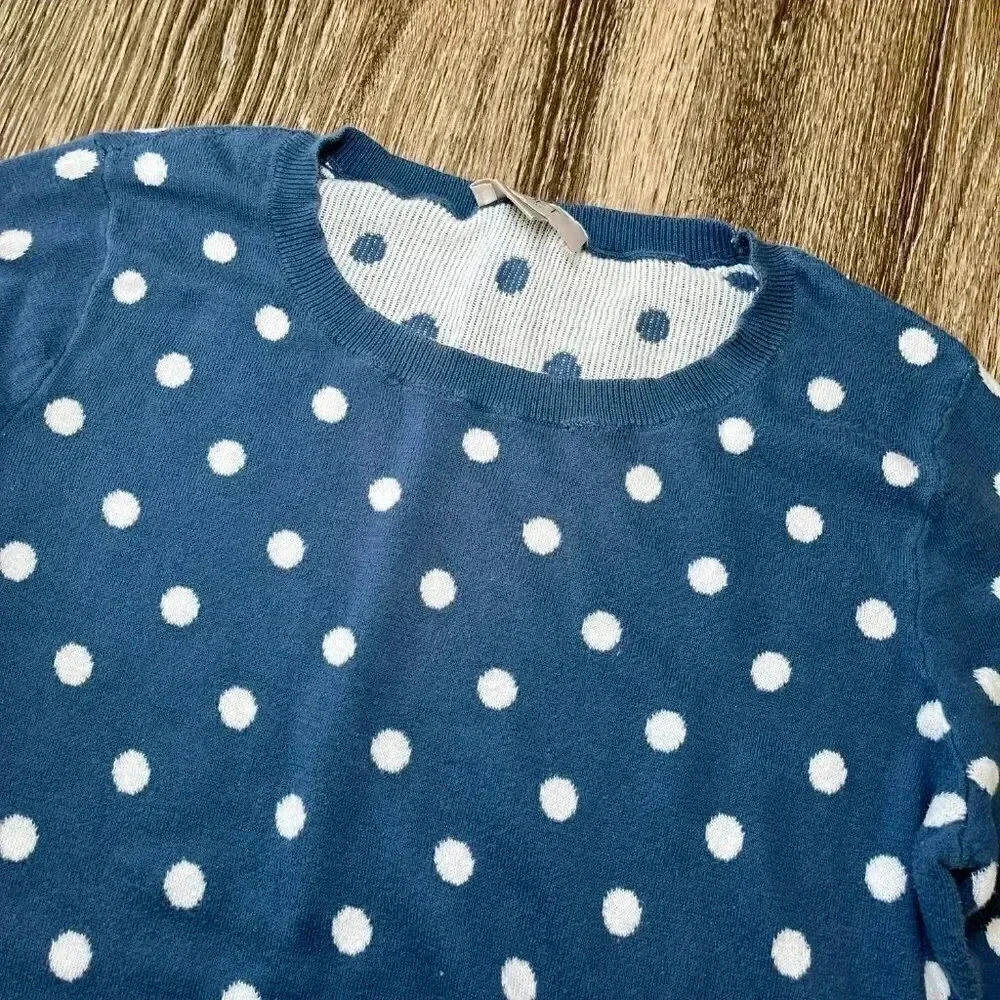 Womens LOFT Blue Polka Dot Sweater - M - Picture 2 of 8